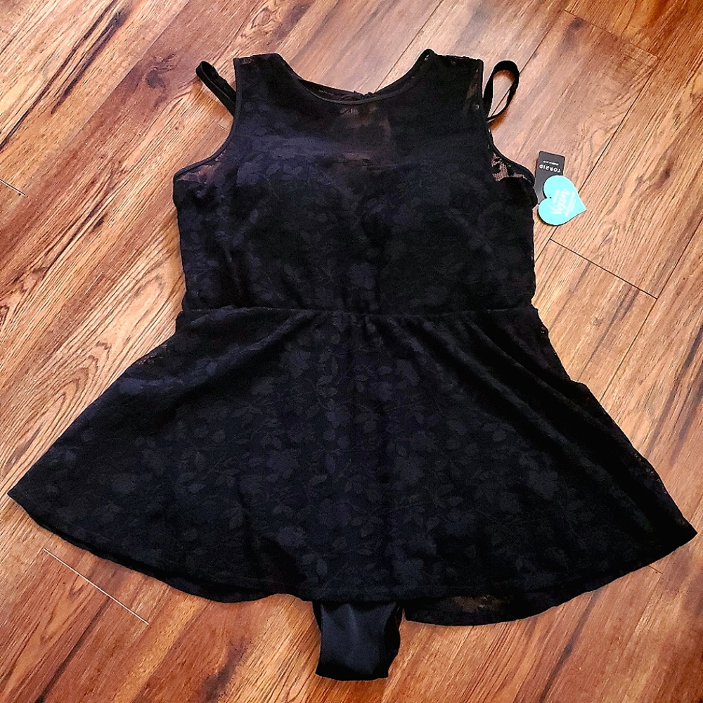 1 Peice Black Lace Peplum Bathing Suit